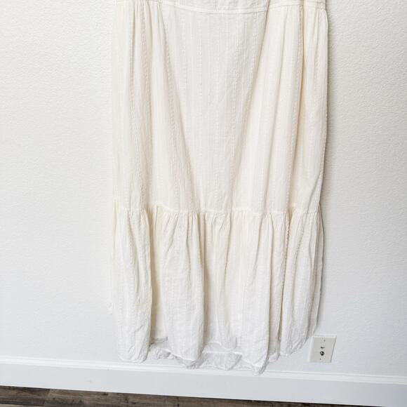 [Madewell] Cream Ruffle Strap Textural Striped Tiered Midi Dress Cutout Back 2X - Picture 8 of 12